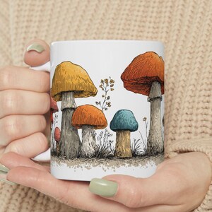 Whimsical Mushroom Forest Mug, Colorful Cottagecore Fungi Illustration, Nature Lover Gift, Cozy Aesthetic Coffee Cup