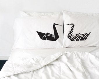 couples pillow cases Kissing Swans Pillows Cool Origami Swan Pillows Love Pillows His and Hers Pillow cases Couples pillow cases