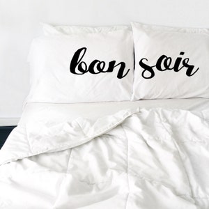 Bonsoir Pillow Case Unique Pillows Funky Pillowcase Bonjour Pillowcase Cool Pillows Bonjour French Bonne Nuit Good night foreign language image 1