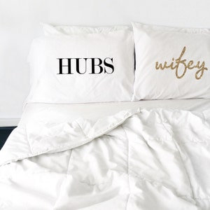 Wedding Gift Couples Pillow Cases HUBS wifey Pillowcases Mr and Mrs Wedding Gift His and Hers Pillows Couples Pillowcases