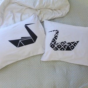 couples pillow cases Kissing Swans Pillows Cool Origami Swan Pillows Love Pillows His and Hers Pillow cases Couples pillow cases image 3