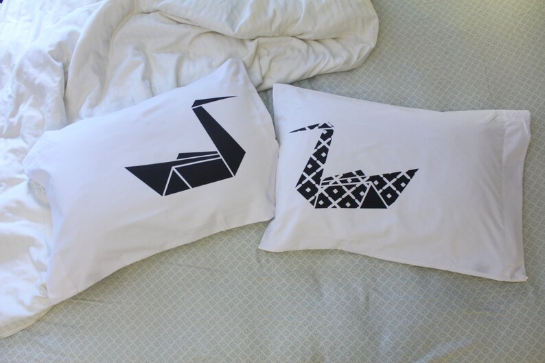 couples pillow cases Kissing Swans Pillows Cool Origami Swan Pillows Love Pillows His and Hers Pillow cases Couples pillow cases image 3