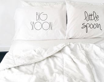 Wedding Gift Big Spoon Little Spoon Pillow Cases KING couples, Weddings, Love Pillowcases, His and Hers Pillows Couples Pillow