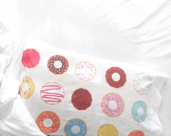 Donut Pillow Case Pillow  Dream Big Little One Childs Kids Donuts Modern Childrens Bedding Child Kids Room PillowCase Chocolate Donut