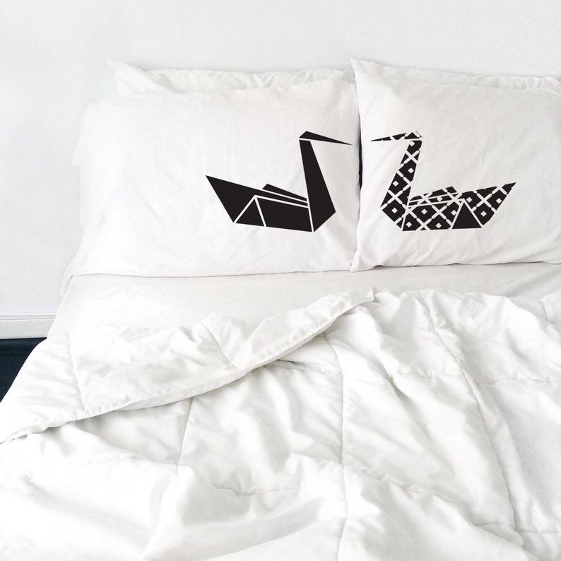 couples pillow cases Kissing Swans Pillows Cool Origami Swan Pillows Love Pillows His and Hers Pillow cases Couples pillow cases image 1