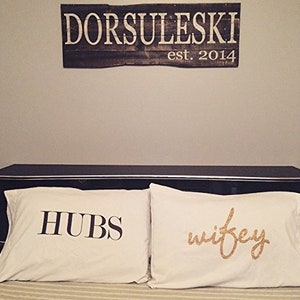 Wedding Gift Couples Pillow Cases HUBS wifey Pillowcases Mr and Mrs Wedding Gift His and Hers Pillows Couples Pillowcases image 7