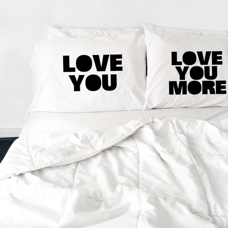 Wedding Gift Love You Love You More Pillow case Set Couples Pillow Love The Beatles Pillows His and Hers Pillows Mr Mrs Gift image 1