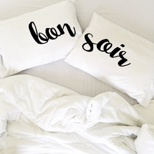 Bonsoir Pillow Case Unique Pillows Funky Pillowcase Bonjour Pillowcase Cool Pillows Bonjour French Bonne Nuit Good night foreign language image 3