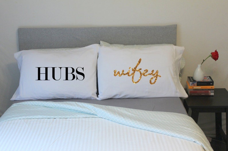 Wedding Gift Couples Pillow Cases HUBS wifey Pillowcases Mr and Mrs Wedding Gift His and Hers Pillows Couples Pillowcases image 8