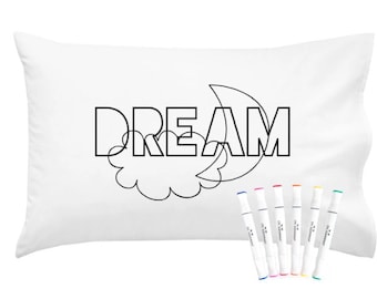 Dream Coloring Pillowcase Kit (20 by 30 Inches) with Permanent Fabric Markers Included Kindergarten Color Your Own Pillow Case Gifts