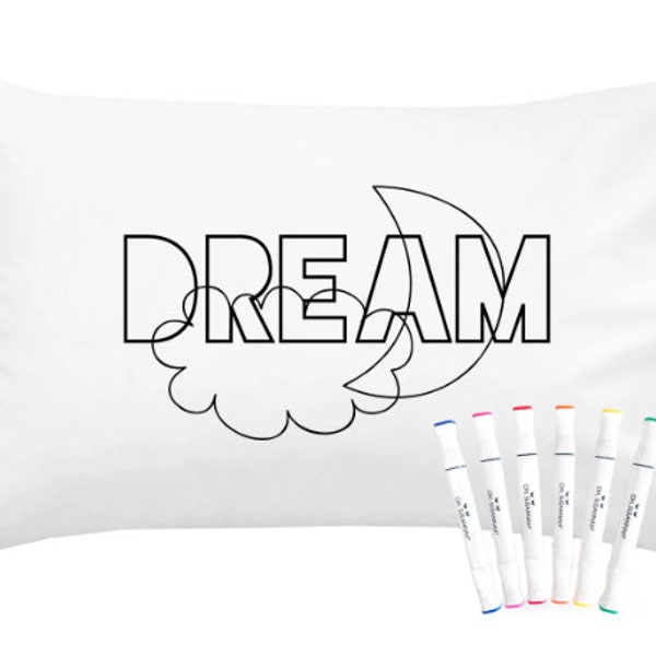 Dream Coloring Pillowcase Kit (20 by 30 Inches) with Permanent Fabric Markers Included Kindergarten Color Your Own Pillow Case Gifts