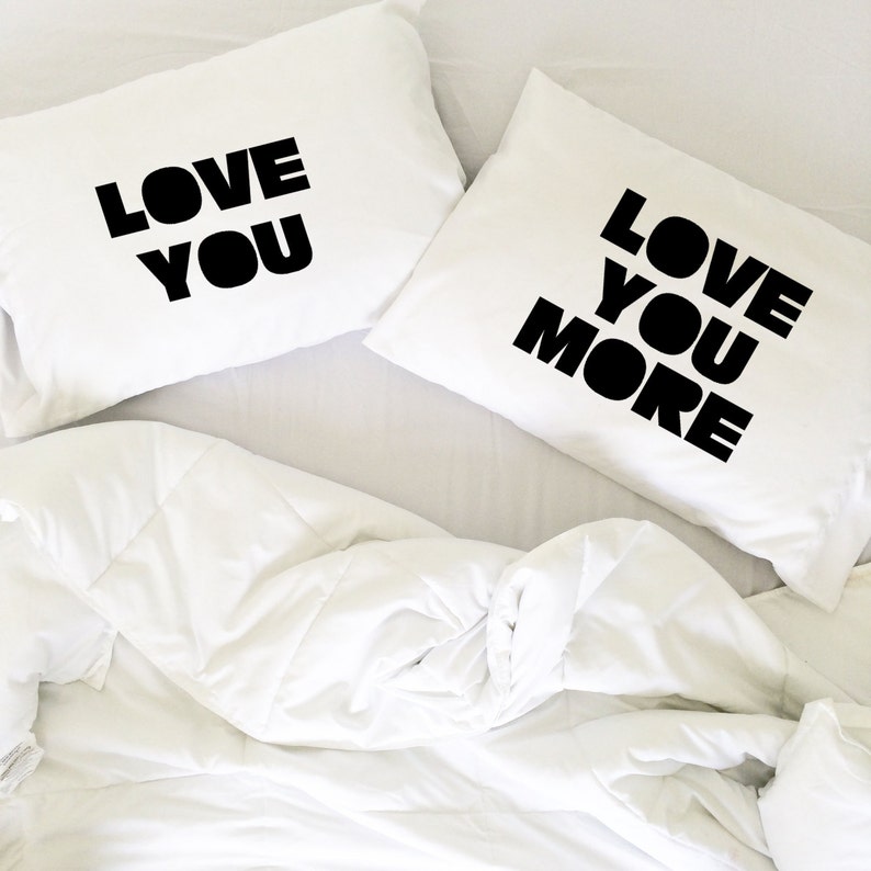 Wedding Gift Love You Love You More Pillow case Set Couples Pillow Love The Beatles Pillows His and Hers Pillows Mr Mrs Gift image 3