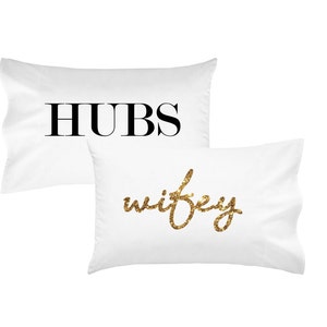 Wedding Gift Couples Pillow Cases HUBS wifey Pillowcases Mr and Mrs Wedding Gift His and Hers Pillows Couples Pillowcases image 4