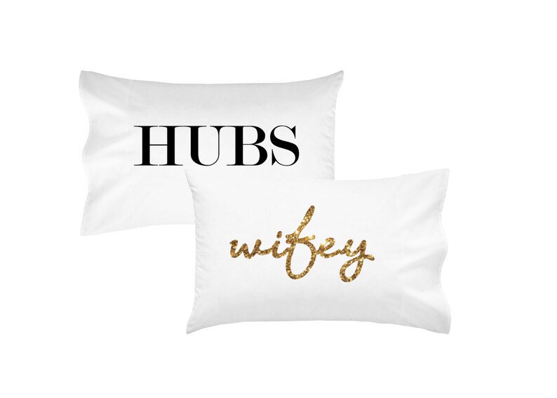 Wedding Gift Couples Pillow Cases HUBS wifey Pillowcases Mr and Mrs Wedding Gift His and Hers Pillows Couples Pillowcases image 4