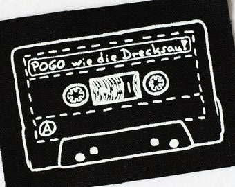 Patch "Pogo Tape" - punk DIY music cassette black screen print organic