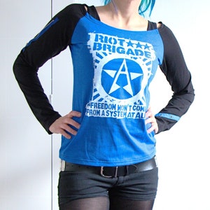 Riot Brigade Raglan Longsleeve Shirt black & blue anarcho Punk AF Recharged image 1