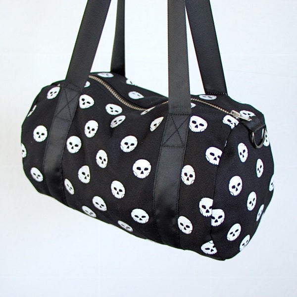 Polka Skulls Purse - black white duffle bag punk goth handbag