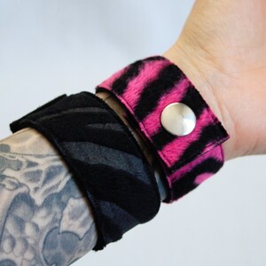 Fake Fur Cuff zebra or leopard pattern punk wristband cheetah zebra black