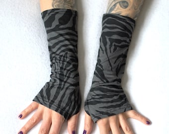 Arm Warmers - Zebra grey black goth fingerless gloves punk