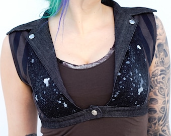 Scrap Collector Cropped Denim Vest - post-apocalyptic dystopian steampunk