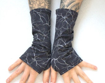 Arm Warmers Branches - grey black fingerless gloves nature grunge goth punk