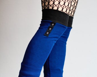 Leg Warmers "Royal Blue Eyelets" - black goth punk thigh high over the knee