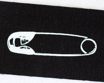 Patch Safety Pin - punk DIY black white goth organic screen print