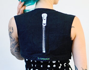 Zipper Cropped Vest - black hemp canvas eco punk goth