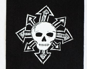 Patch "Chaos Skull" - punk DIY star black goth organic screen print