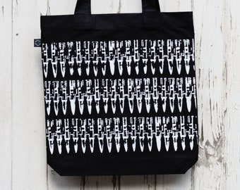 Organic Tote Bag "bullets black" punk DIY screen-print white eco