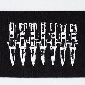 Patch Bullets - white on black organic screen print punk DIY