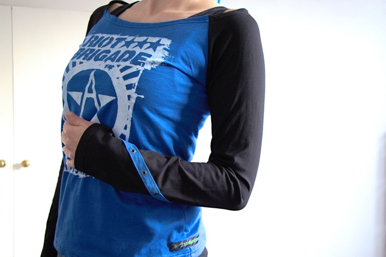 Riot Brigade Raglan Longsleeve Shirt black & blue anarcho Punk AF Recharged image 6