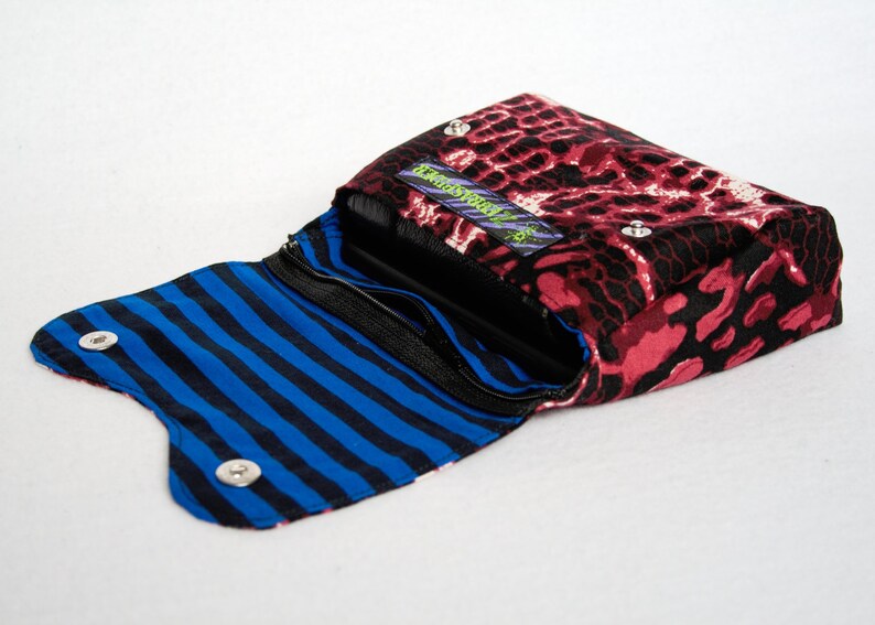 Belt Pouch 2.0 Snake Skin /& Stripes black red and blue punk hip bag