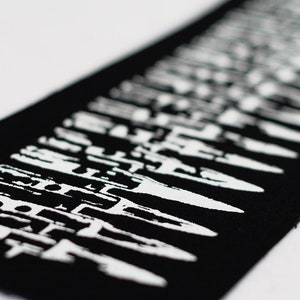 Bullet Belt long back patch white on black organic screen print silver or gold punk DIY image 2