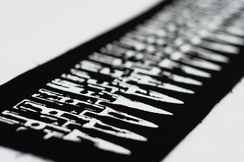 Bullet Belt long back patch white on black organic screen print silver or gold punk DIY image 2