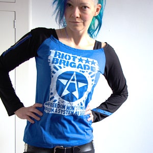 Riot Brigade Raglan Longsleeve Shirt black & blue anarcho Punk AF Recharged image 7