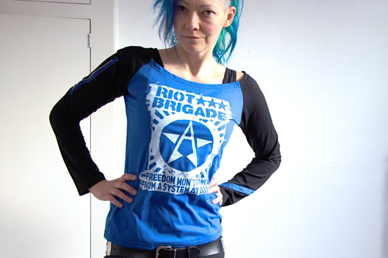 Riot Brigade Raglan Longsleeve Shirt black & blue anarcho Punk AF Recharged image 7