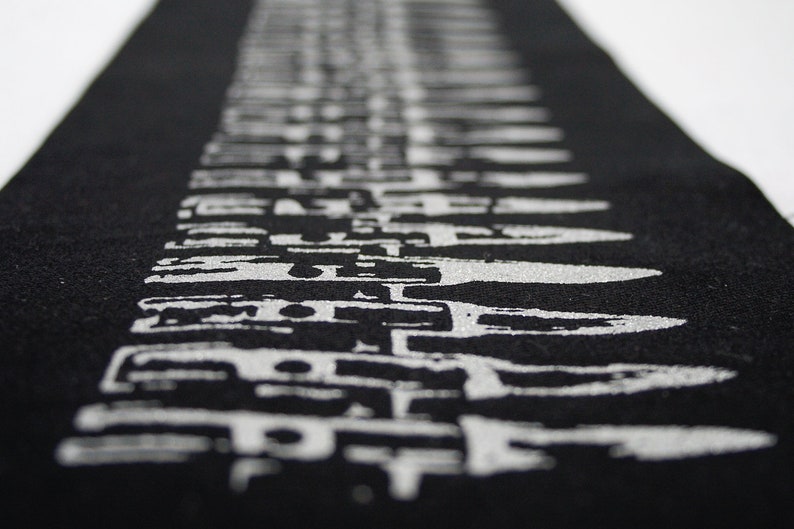 Bullet Belt long back patch white on black organic screen print silver or gold punk DIY silver on black