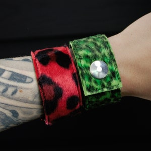 Fake Fur Cuff zebra or leopard pattern punk wristband cheetah leopard red
