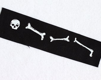 Skull & Bones small patch - white on black organic canvas screen print punk goth DIY