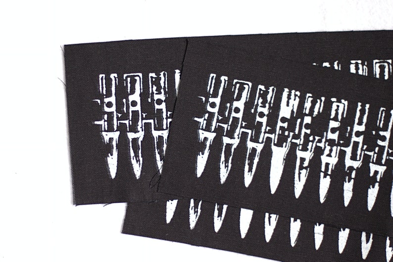 Bullet Belt long back patch white on black organic screen print silver or gold punk DIY SECONDS white-black