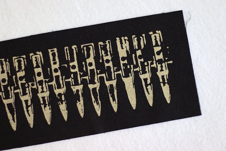 Bullet Belt long back patch white on black organic screen print silver or gold punk DIY gold on black