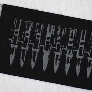 Bullet Belt long back patch white on black organic screen print silver or gold punk DIY black on black