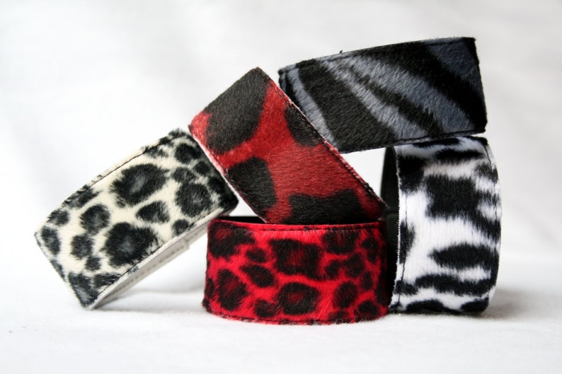 Fake Fur Cuff zebra or leopard pattern punk wristband cheetah image 5