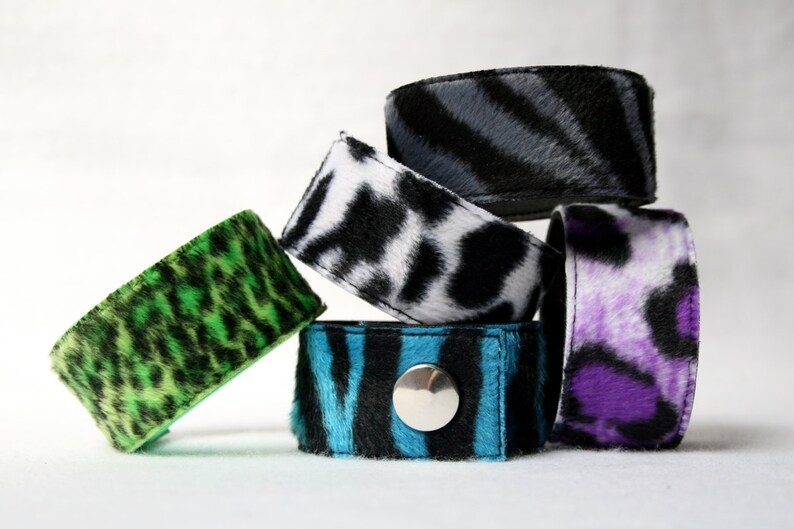 Fake Fur Cuff zebra or leopard pattern punk wristband cheetah image 4