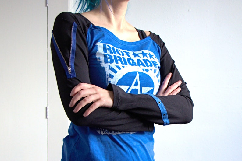 Riot Brigade Raglan Longsleeve Shirt black & blue anarcho Punk AF Recharged image 4