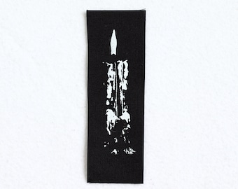 Burning Candle small patch - white on black organic canvas screen print punk goth DIY