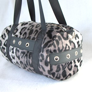Handbag Leopard Faux Fur - grey black duffle bag punk goth purse