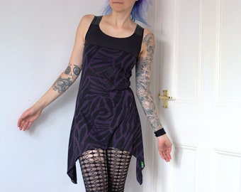 Purple Zebra Dress - black goth flowy short tank dress