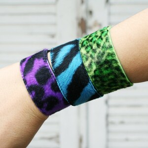 Fake Fur Cuff zebra or leopard pattern punk wristband cheetah image 1